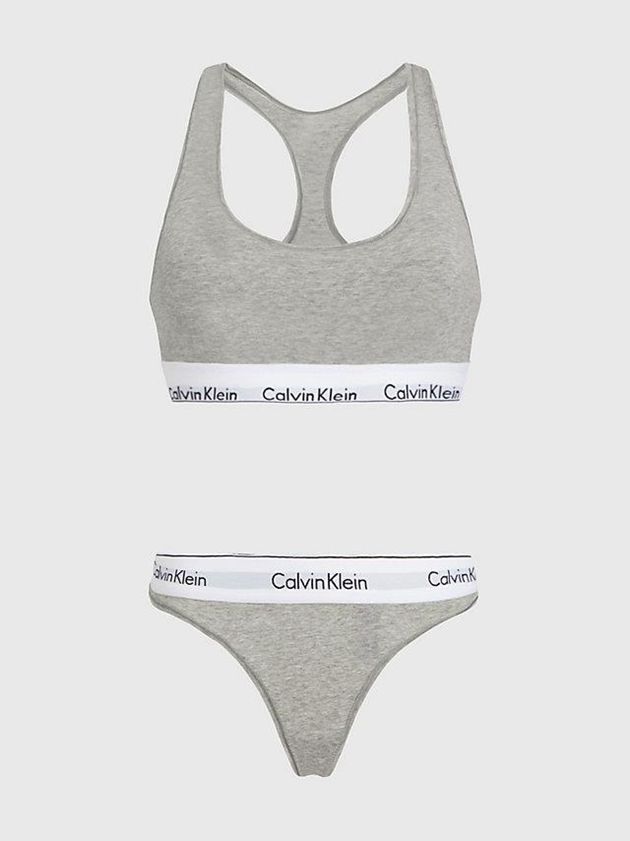 Calvin Klein USA Thong Set - Modern Cotton Womens Bra Grey 6074193-PD